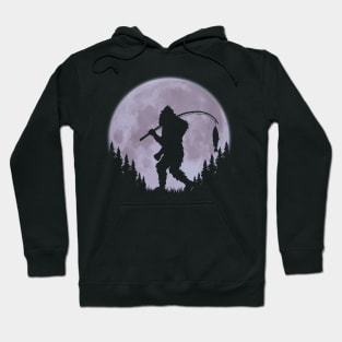 Bigfoot Fishing Moon Funny Sasquatch And Fish Hoodie